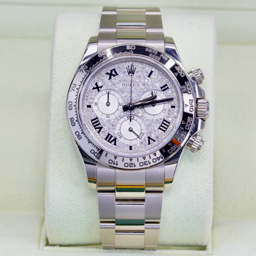Rolex Daytona 116509 Diamond Pave Roman Dial White Gold 40mm