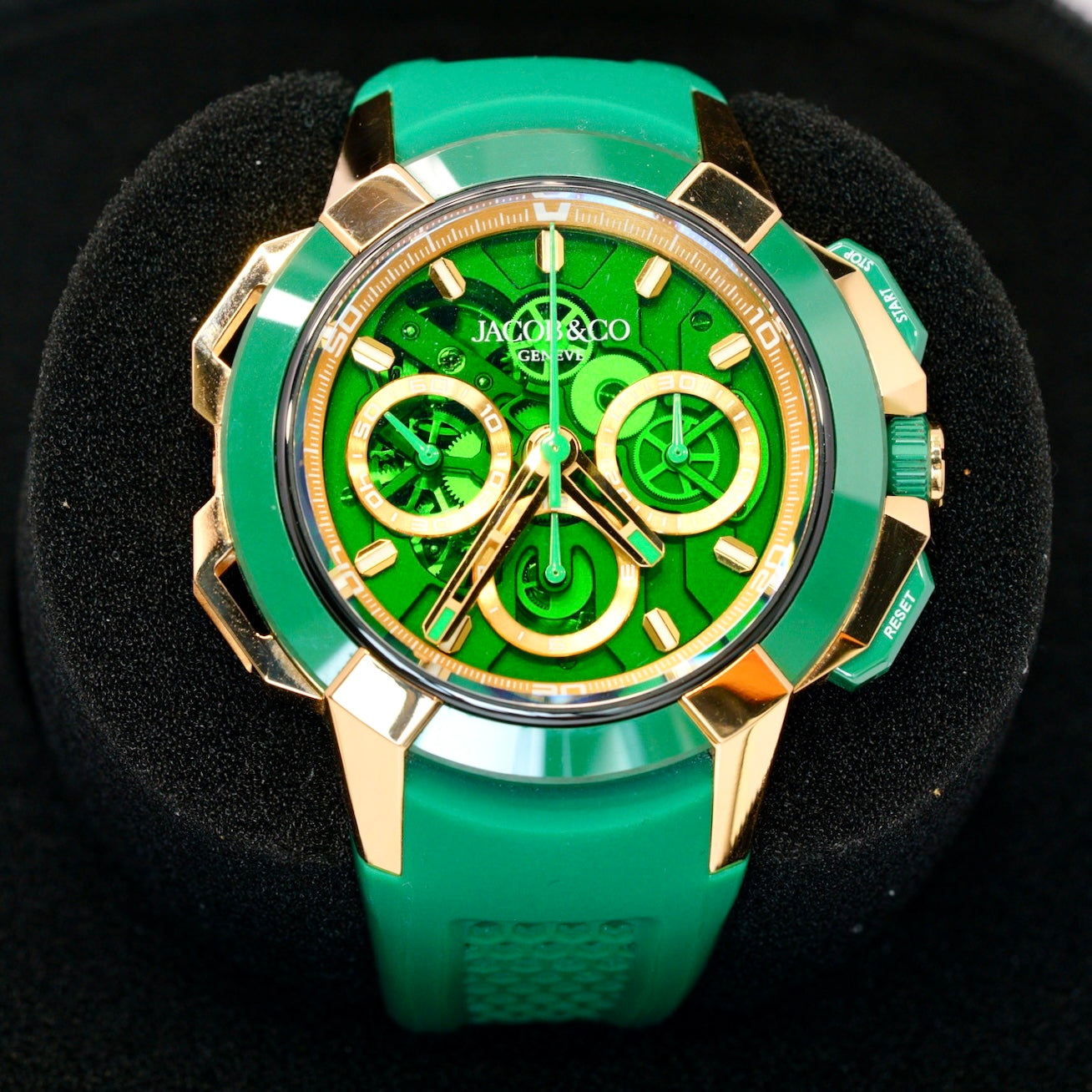 Jacob & Co Epic X Chrono EC440.43.AD.AA.A Rose Gold & Green Ceramic Green Crystal