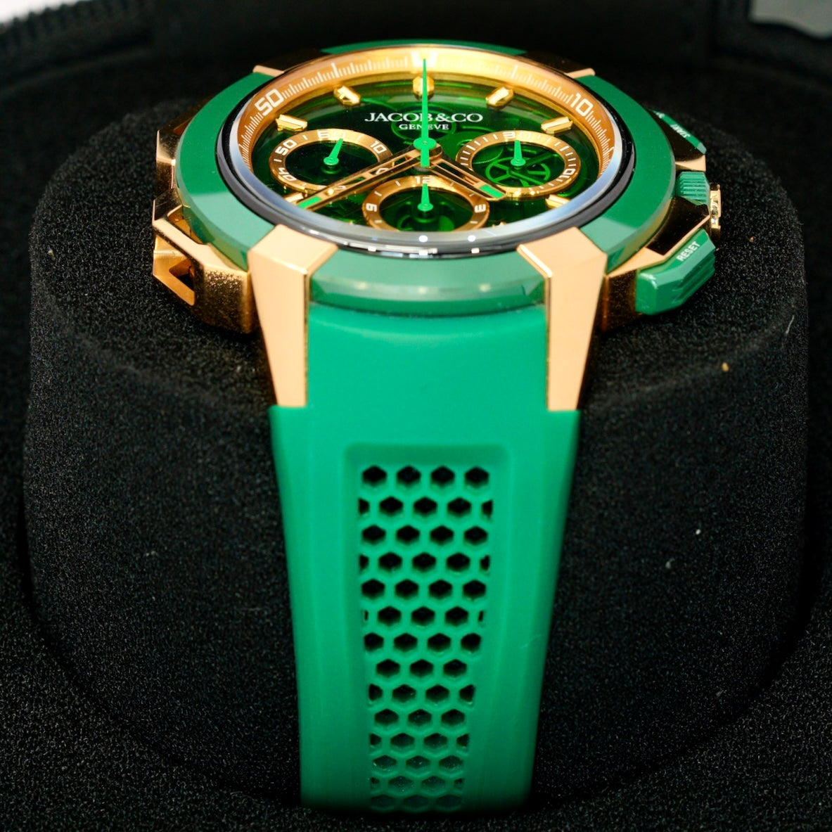 Jacob & Co Epic X Chrono EC440.43.AD.AA.A Rose Gold & Green Ceramic Green Crystal