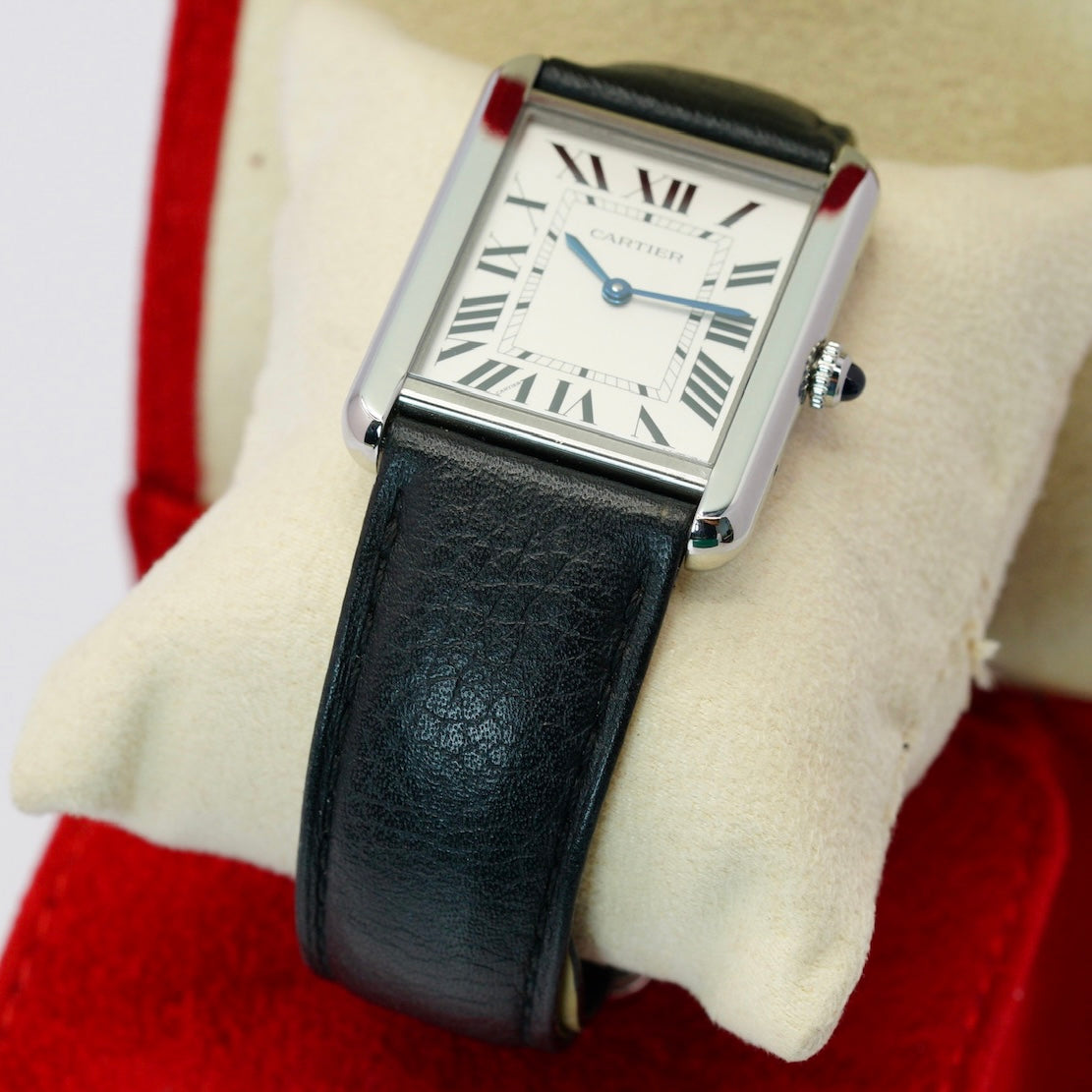 Cartier Tank Solo W5200003 White Dial Stainless Steel Leather Strap Quartz