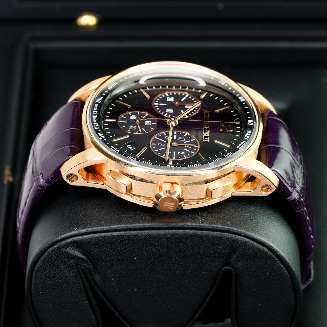 Audemars Piguet Code 11.59 26393OR.OO.A002KB.02 Smoked Lacquered Purple Dial Rose Gold Purple Leather Strap 41mm