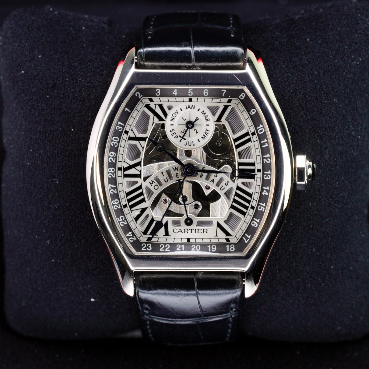 Cartier Tortue W1580048 Perpetual White Gold Skeleton Dial