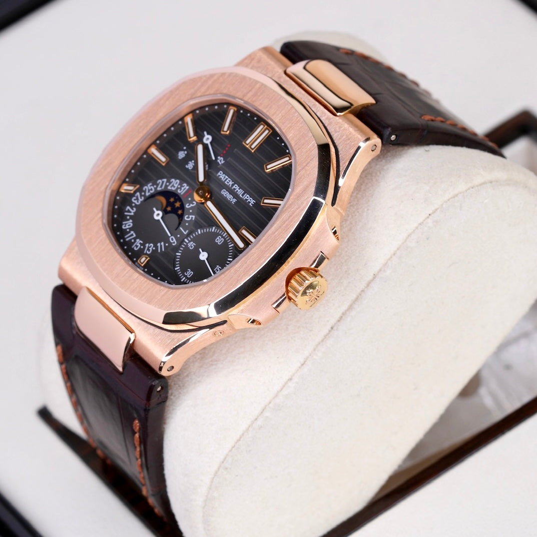 Patek Philippe Nautilus 5712R-001 Moon Phase Dial Rose Gold Leather Strap 2011