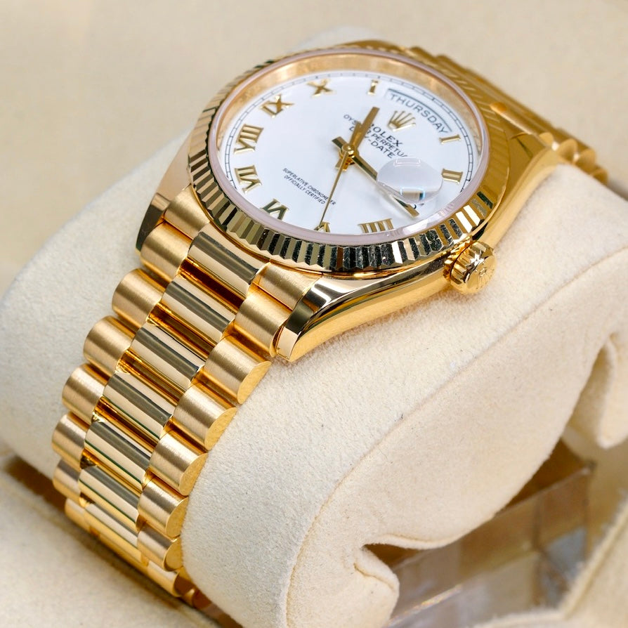 Rolex Day-Date 128238 White Roman Dial Yellow Gold President 36mm 2021