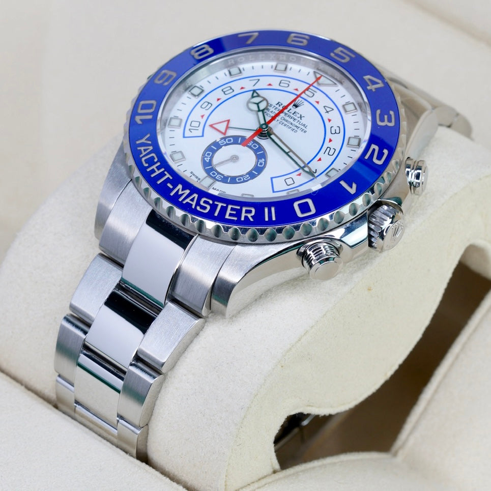 Rolex Yacht-Master II 116680 “MERCEDES” White Dial Blue Bezel Stainless Steel Mercedes Hands 44mm