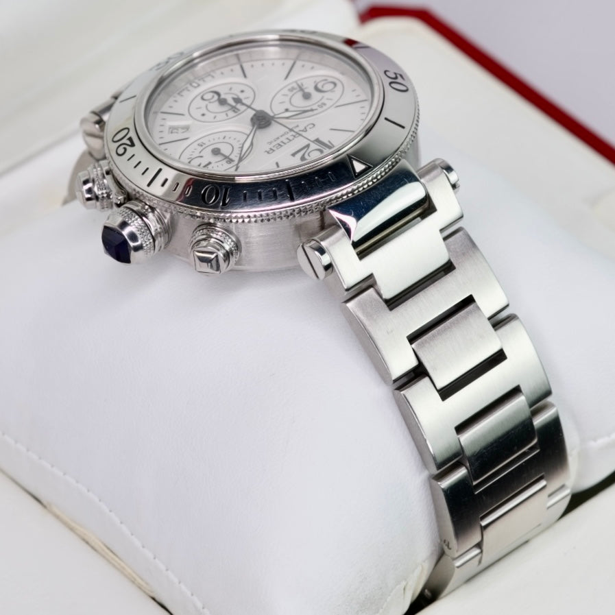 Cartier Pasha Seatimer W31089M7 / 2995 Chronograph White Dial Stainless Steel 42mm