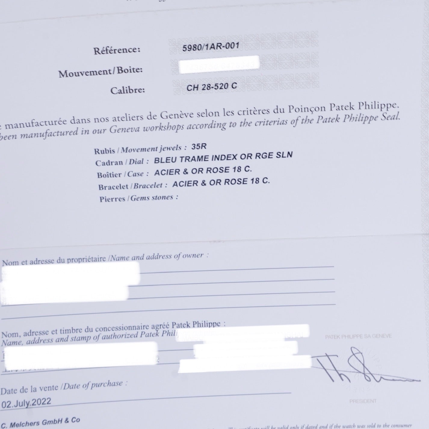 Patek Philippe Nautilus 5980/1AR-001 Blue Dial Two-Tone Stainless Steel & Yellow Gold 40.5mm 2022