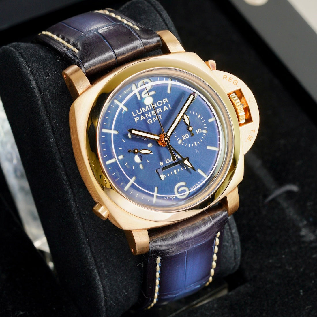 Panerai Luminor 1950 PAM 00277 Blue Dial GMT 8 Monopulsante Rose Gold 44mm