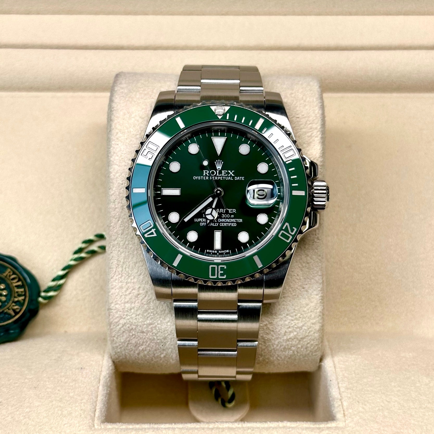 Rolex Two Tone Date Submariner with Green Dial Green Bezel