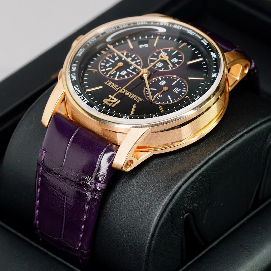 Audemars Piguet Code 11.59 26393OR.OO.A002KB.02 Smoked Lacquered Purple Dial Rose Gold Purple Leather Strap 41mm