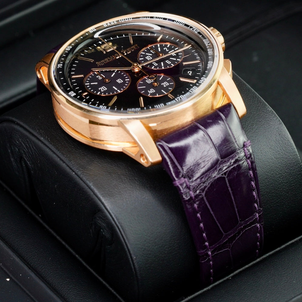 Audemars Piguet Code 11.59 26393OR.OO.A002KB.02 Smoked Lacquered Purple Dial Rose Gold Purple Leather Strap 41mm