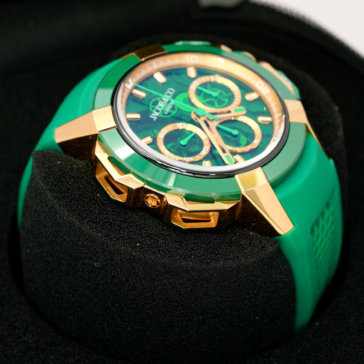 Jacob & Co Epic X Chrono EC440.43.AD.AA.A Rose Gold & Green Ceramic Green Crystal