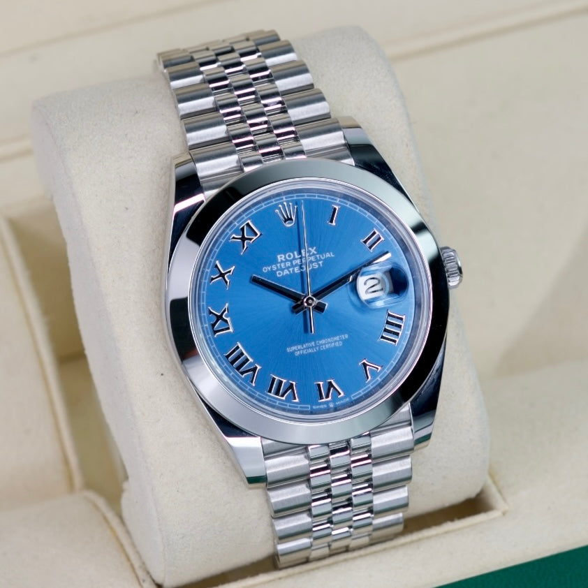 Rolex Datejust 126300 “AZZURRO” Blue Roman Dial Smooth Besel Stainless Steel 41mm