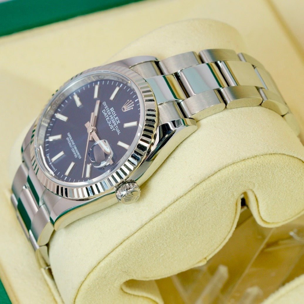 Rolex Datejust 126234 Blue Dial White Gold Bezel Stainless Steel Oyster 36mm 2023