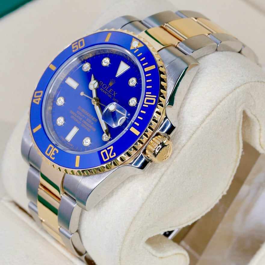 Rolex Submariner Date 116613LB “BLUESY” Falt Blue Serti Dial Two-Tone Yellow Gold & Steel 40mm 2011