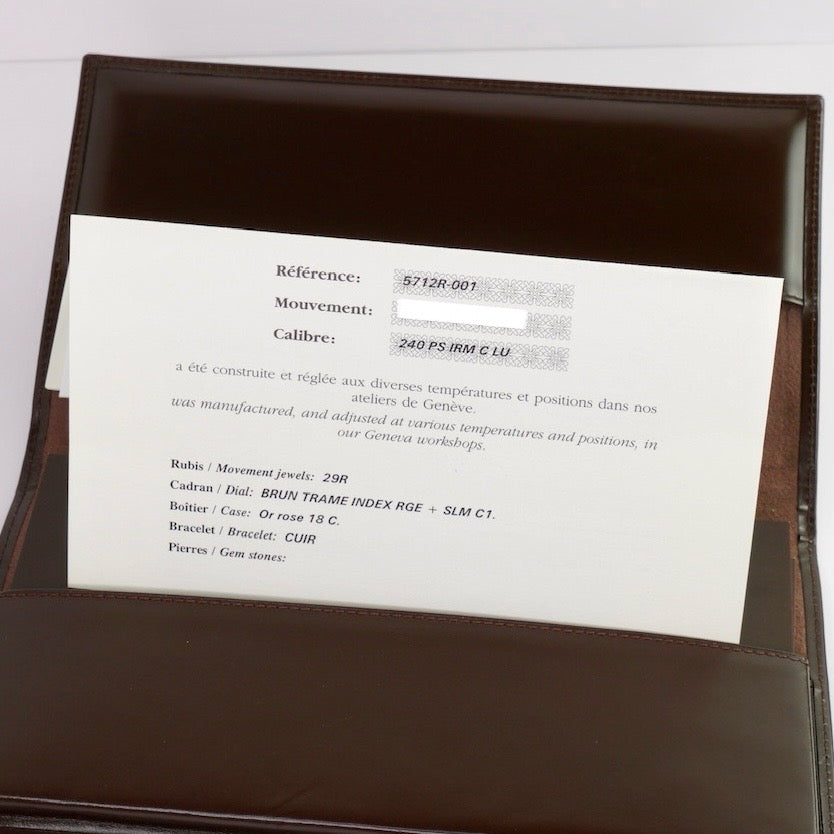 Patek Philippe Nautilus 5712R-001 Moon Phase Dial Rose Gold Leather Strap 2011