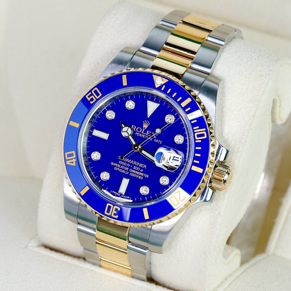 Rolex Submariner Date 116613LB “BLUESY” Falt Blue Serti Dial Two-Tone Yellow Gold & Steel 40mm 2011