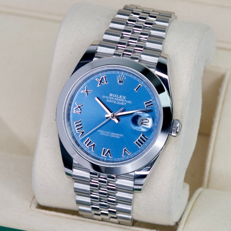 Rolex Datejust 126300 “AZZURRO” Blue Roman Dial Smooth Besel Stainless Steel 41mm