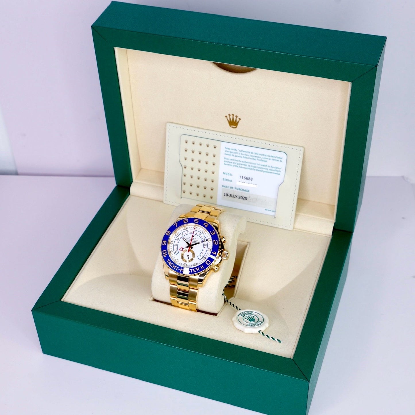 Rolex Yacht-Master II 116688 White Dial Blue Bezel Yellow Gold 44mm CPO 2025