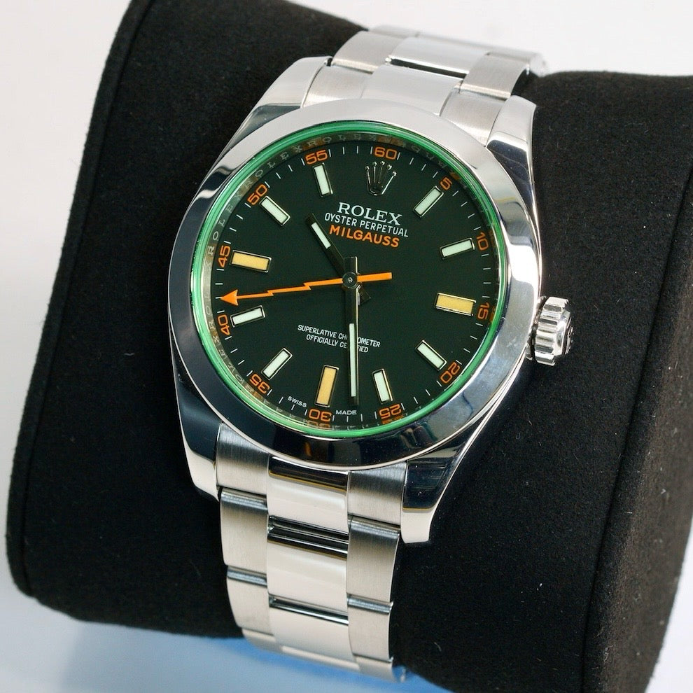 Rolex Milgauss 116400GV Black Dial Green Crystal Stainless Steel 40mm