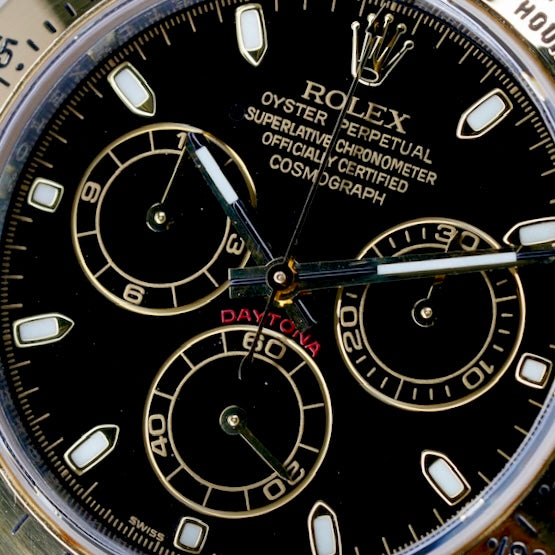 Rolex Daytona 116523 Black Dial Two-Tone Yellow Gold & Steel Fat Buckle 7 Digits Serial 40mm 2010