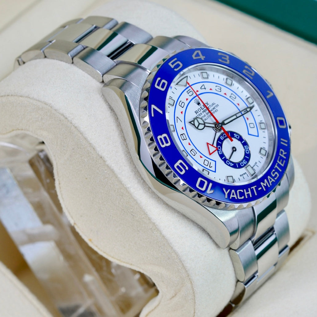 Rolex Yacht-Master II 116680 “MERCEDES” White Dial Blue Bezel Stainless Steel Mercedes Hands 44mm