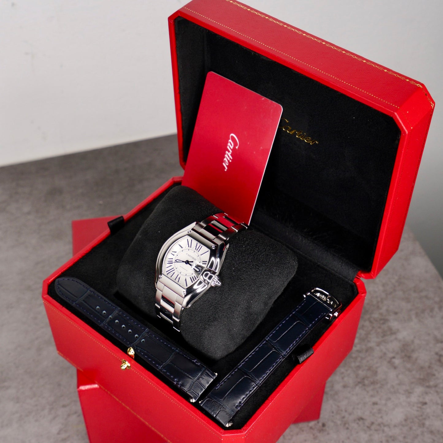 Cartier NEW 2026 Roadster WSRDPP19 M White Dial Blue Accents Stainless Steel