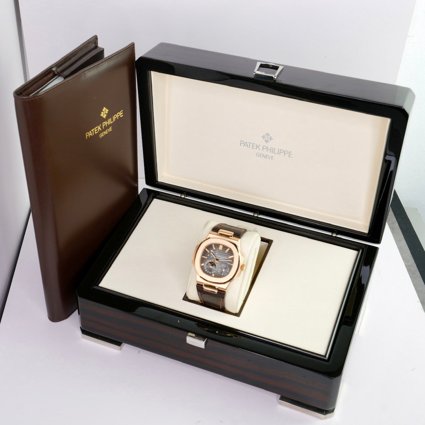 Patek Philippe Nautilus 5712R-001 Moon Phase Dial Rose Gold Leather Strap 2011
