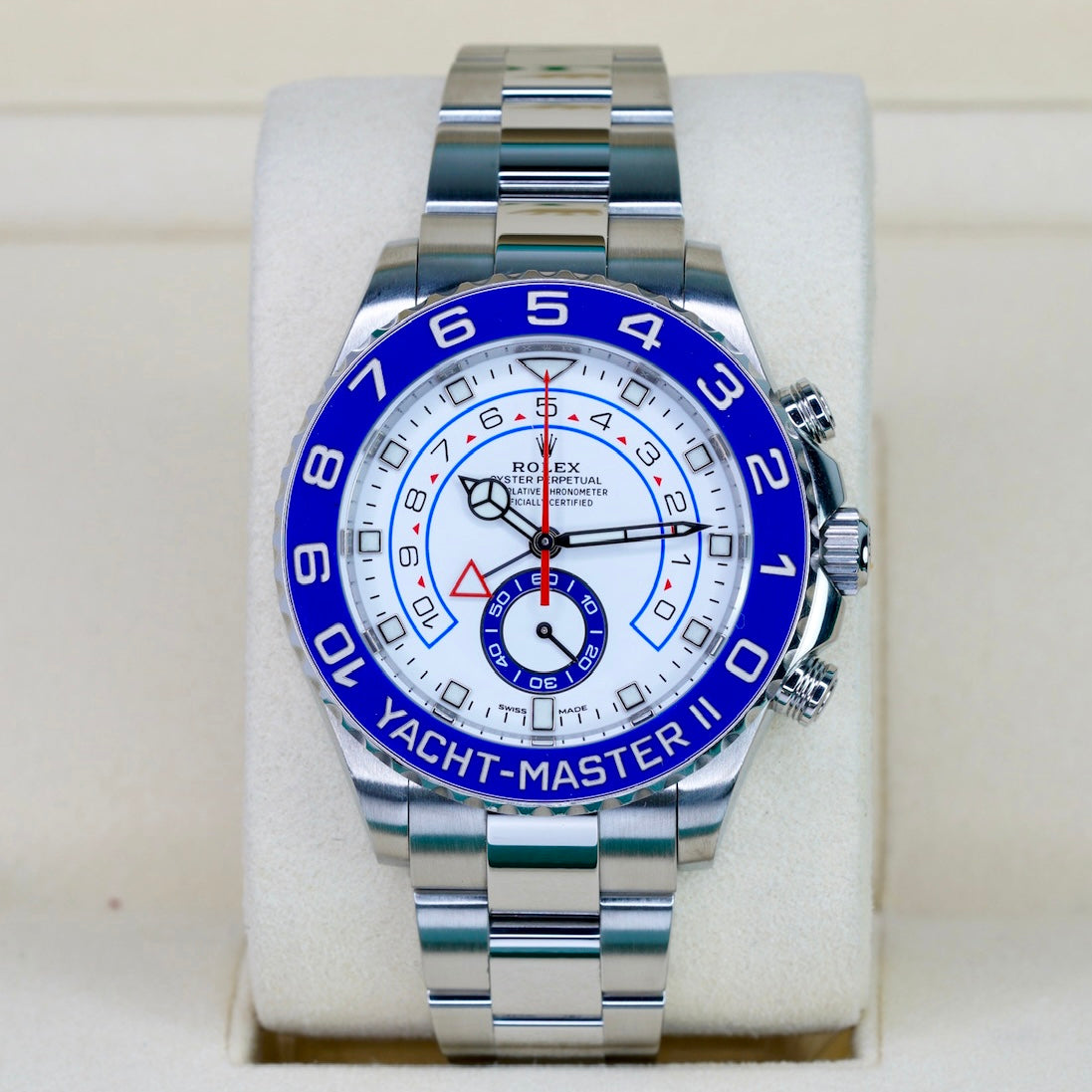Rolex Yacht-Master II 116680 “MERCEDES” White Dial Blue Bezel Stainless Steel Mercedes Hands 44mm
