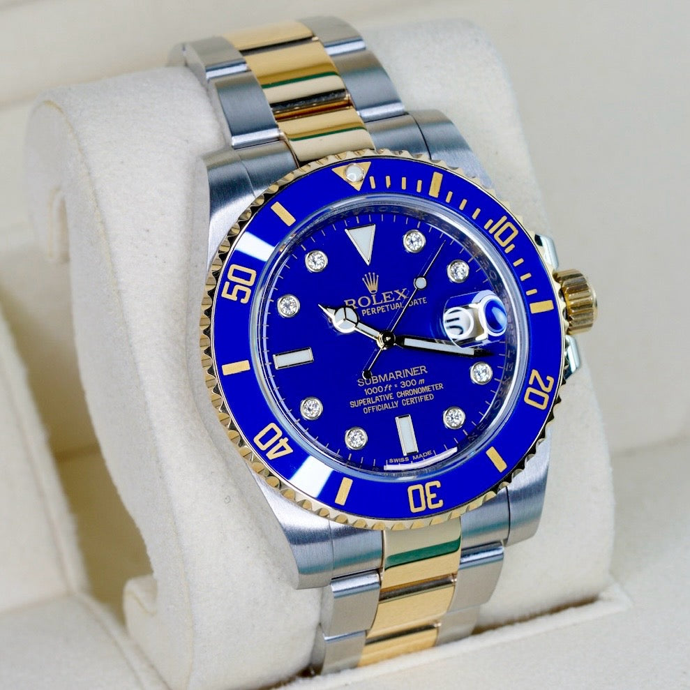 Rolex Submariner Date 116613LB “BLUESY” Falt Blue Serti Dial Two-Tone Yellow Gold & Steel 40mm 2011
