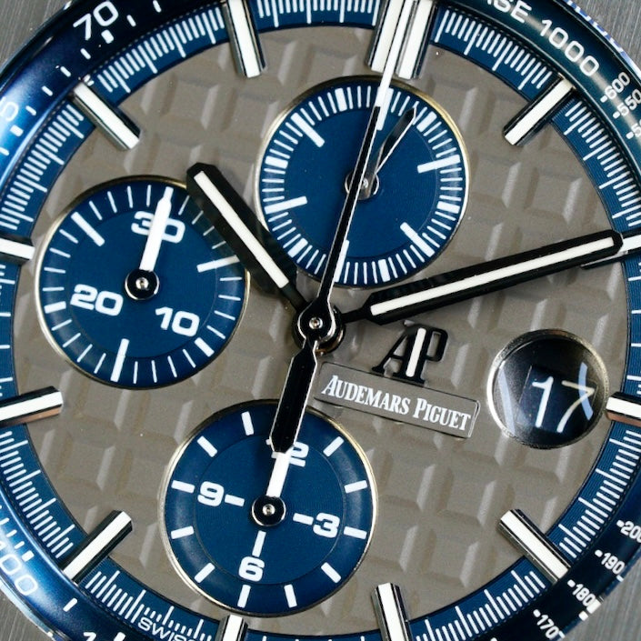 Audemars Piguet Royal Oak Offshore 26400IO.OO.A004CA.02 Grey Dial Blue Accents Titanium Rubber Strap Chronograph 44mm