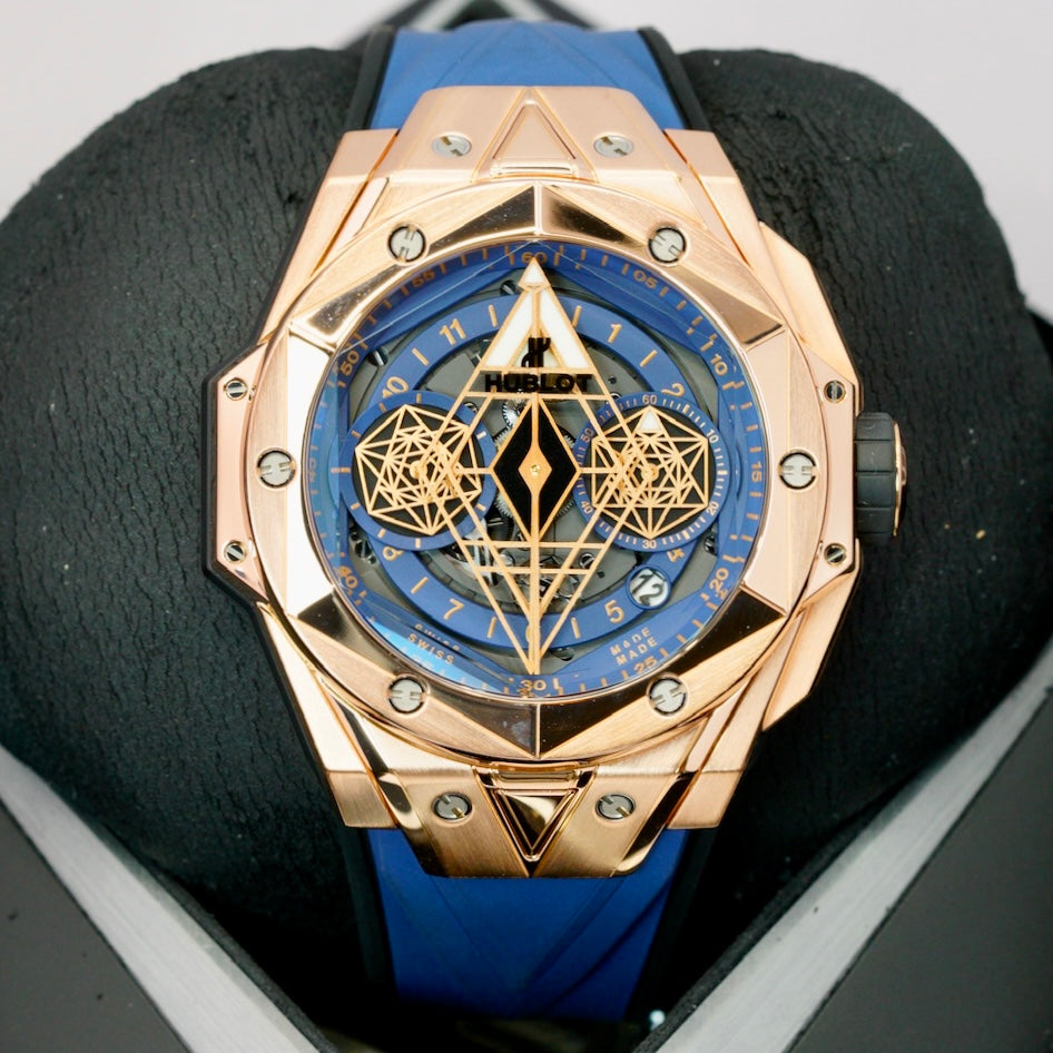 Hublot Big Bang Sang Bleu II 418.OX.5108.RX.MXM20 Unico King Gold Blue Skeleton Dial 45mm Limited Edition 100
