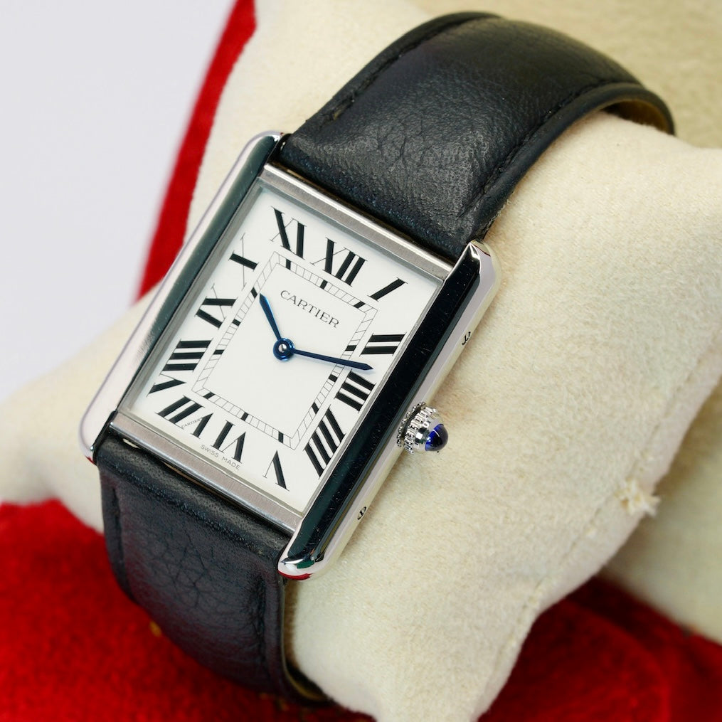 Cartier Tank Solo W5200003 White Dial Stainless Steel Leather Strap Quartz