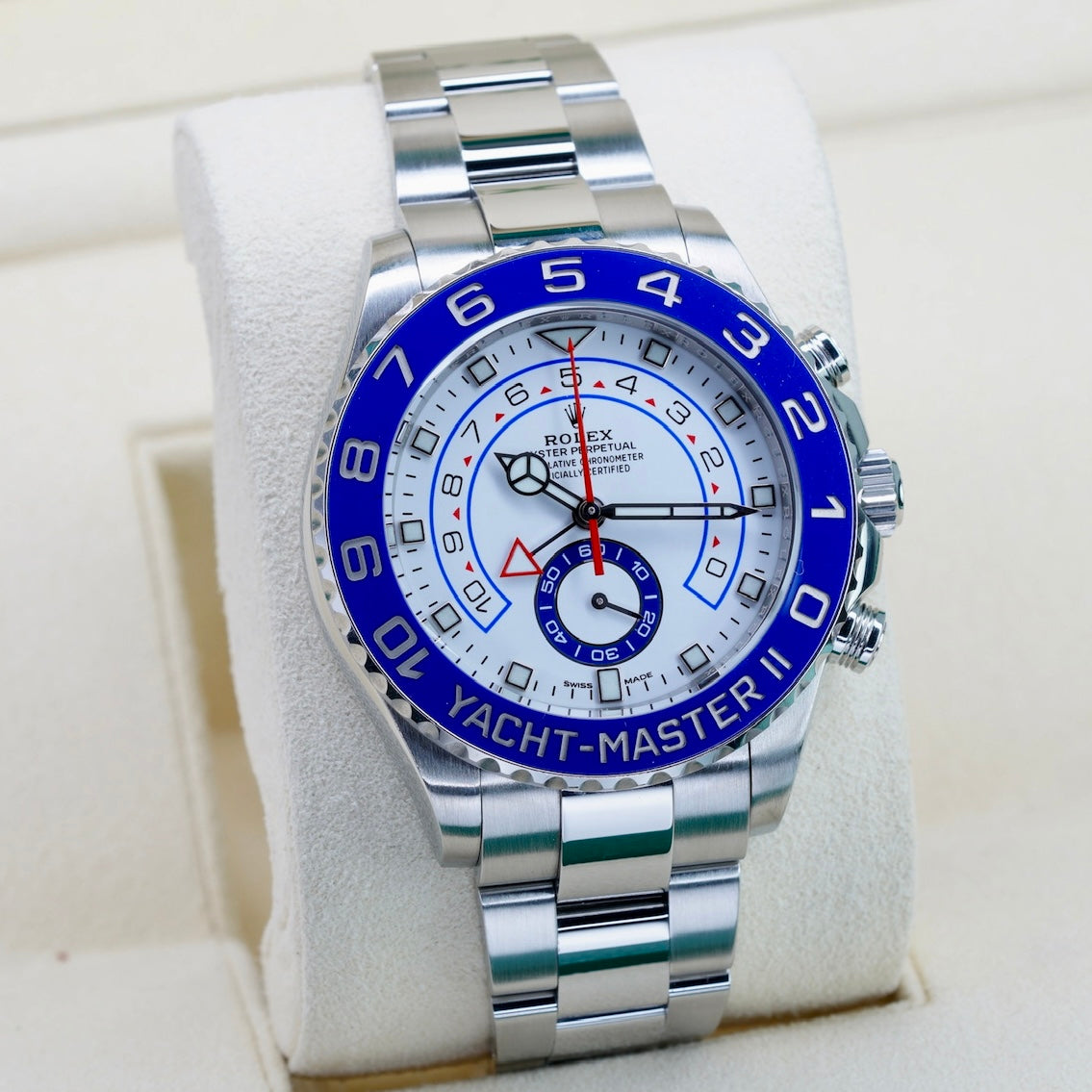 Rolex Yacht-Master II 116680 “MERCEDES” White Dial Blue Bezel Stainless Steel Mercedes Hands 44mm
