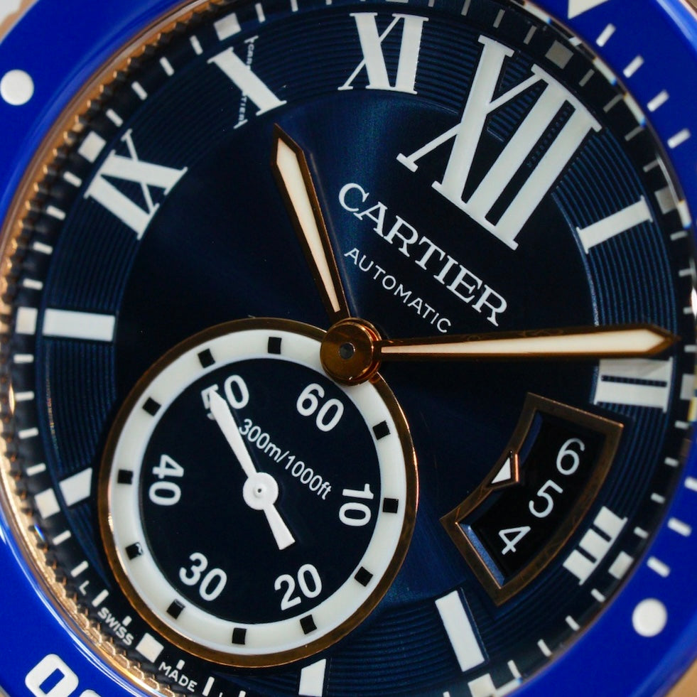 Cartier Calibre De Cartier WGCA0010 Rose Gold Blue Dial & Bezel Rubber Strap 42mm