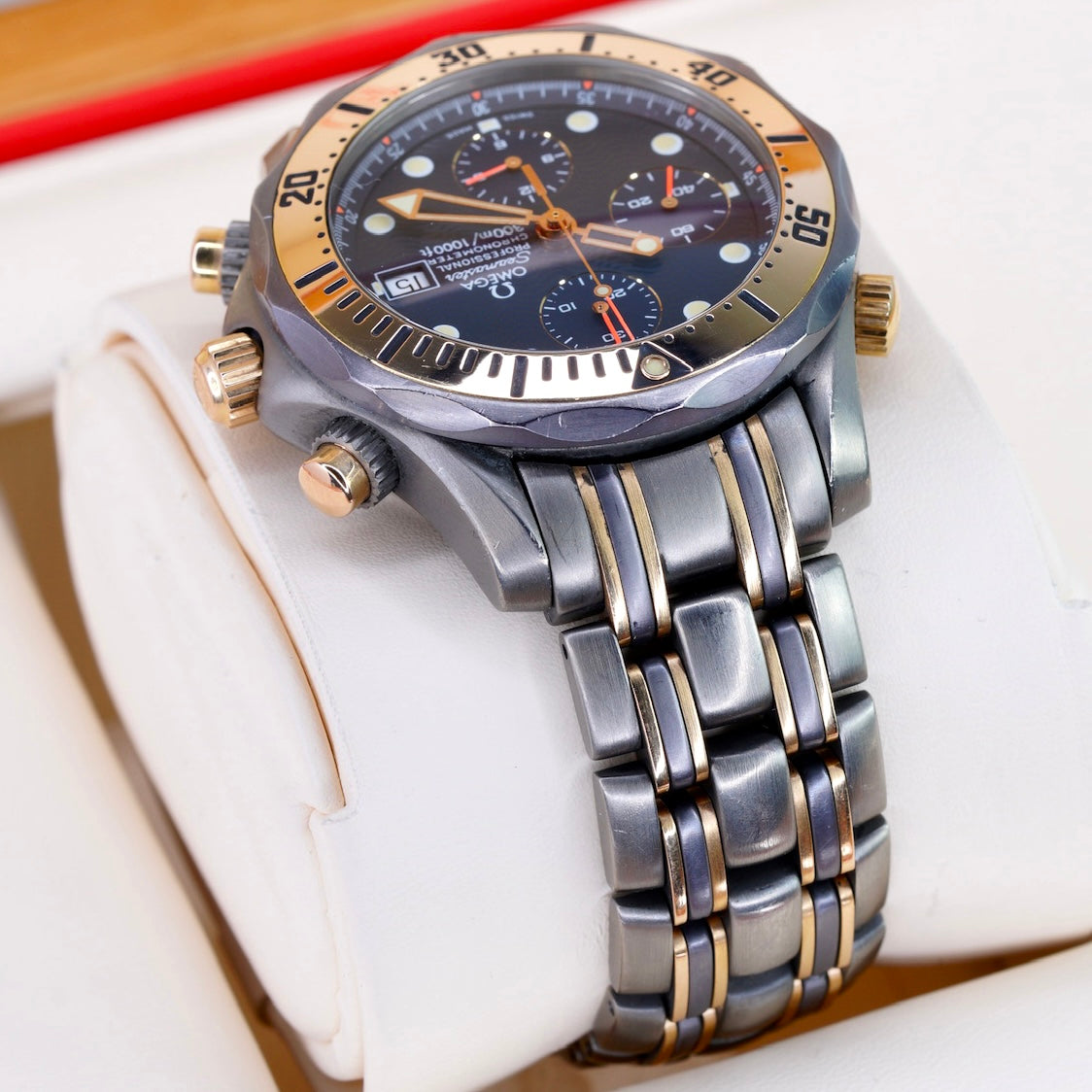 Omega Seamaster Diver 300M 2296.80.00 Blue Wave Dial Tridor Gold & Titanium & Tantalum Chronograph 42mm