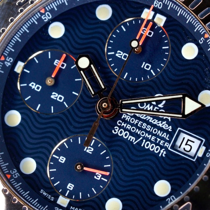Omega Seamaster Diver 300M 2296.80.00 Blue Wave Dial Tridor Gold & Titanium & Tantalum Chronograph 42mm
