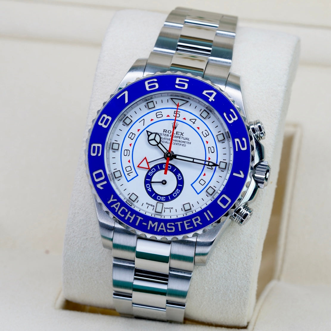 Rolex Yacht-Master II 116680 “MERCEDES” White Dial Blue Bezel Stainless Steel Mercedes Hands 44mm