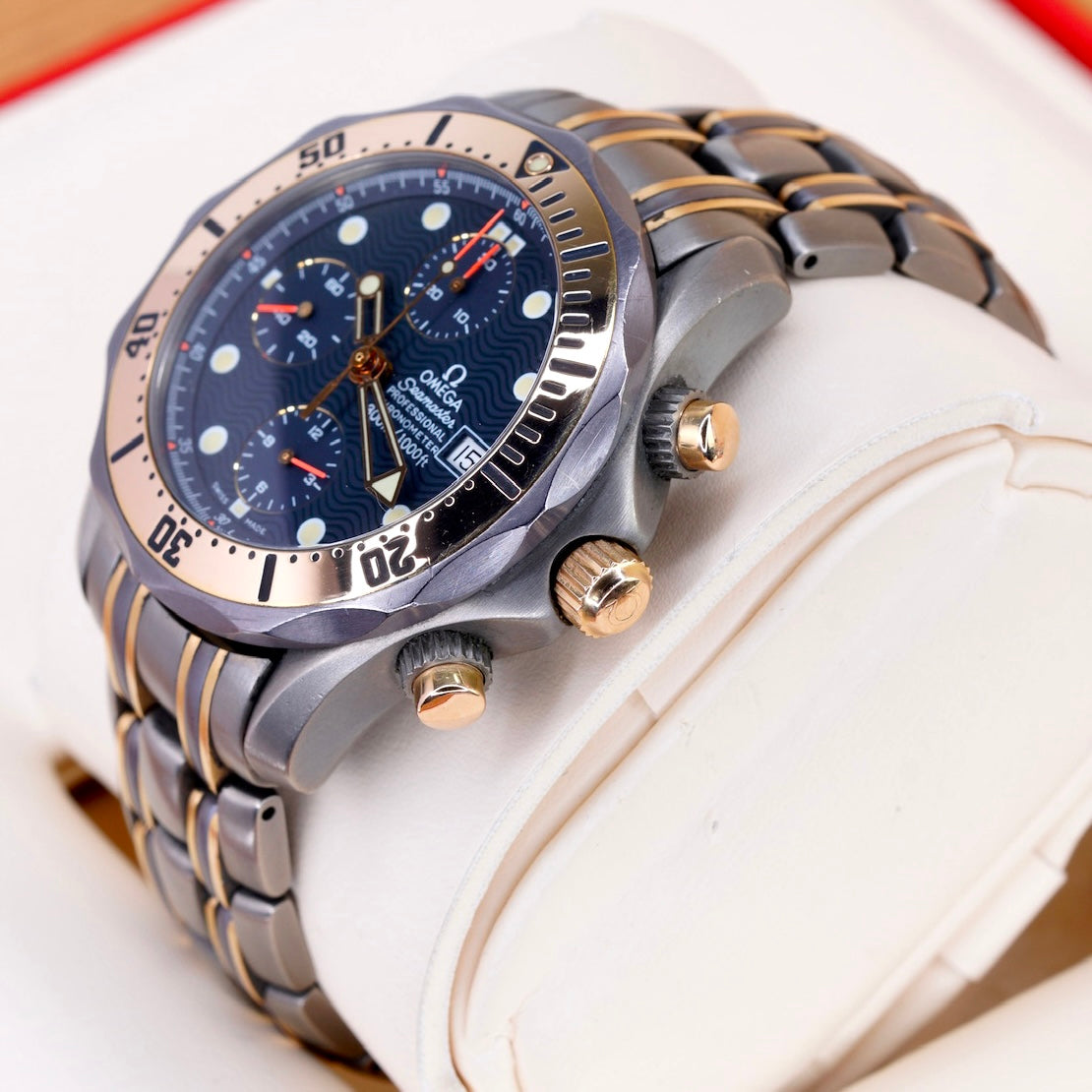 Omega Seamaster Diver 300M 2296.80.00 Blue Wave Dial Tridor Gold & Titanium & Tantalum Chronograph 42mm