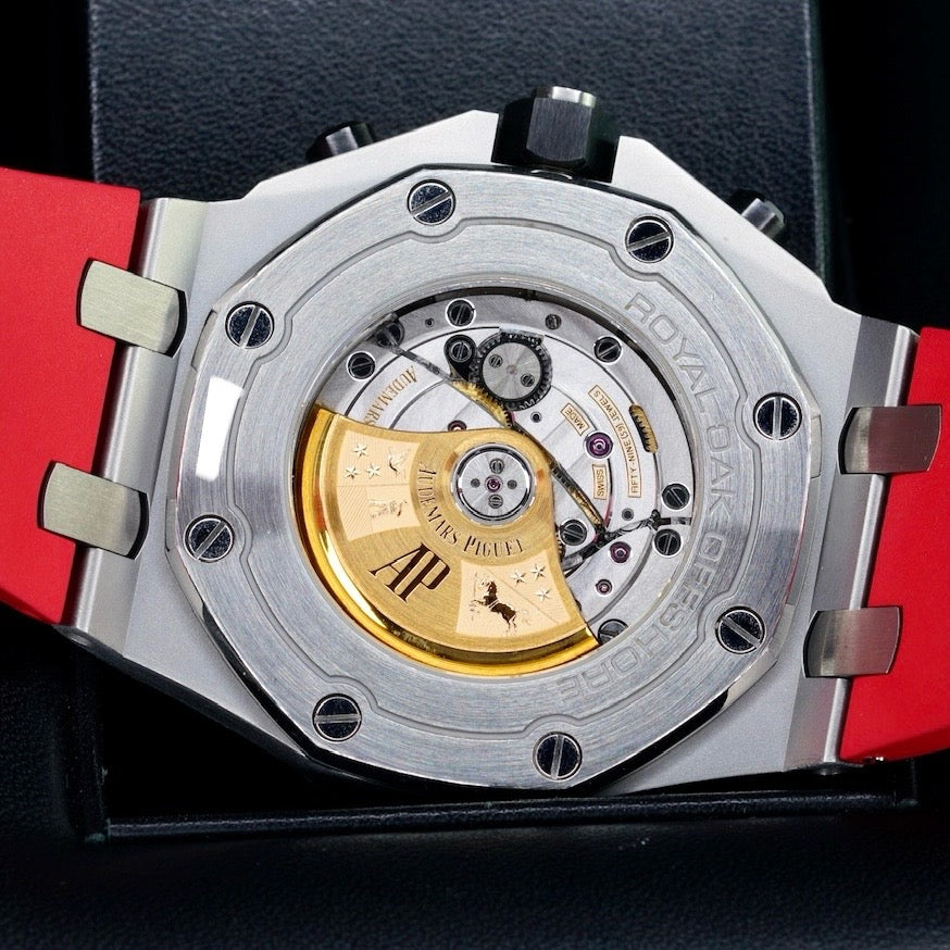 Audemars Piguet Royal Oak Offshore 26470SO.OO.A002CA.01 “VAMPIRE DARK KNIGHT” Black Dial Red Accents Ceramic Bezel Stainless Steel Chronograph 42mm