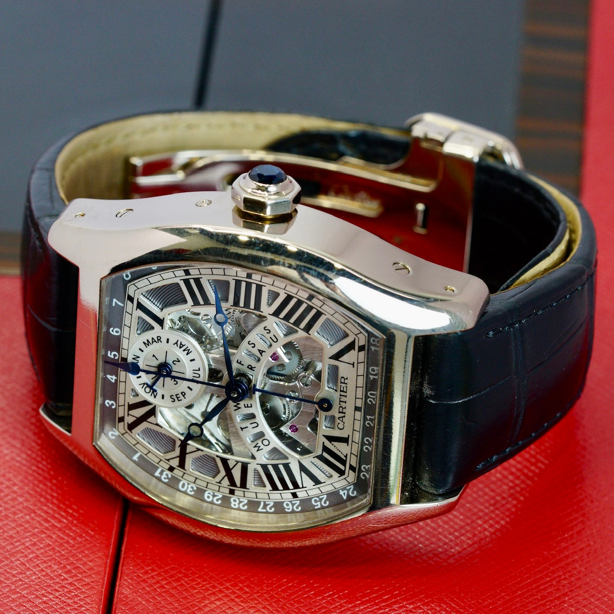 Cartier Tortue W1580048 Perpetual White Gold Skeleton Dial
