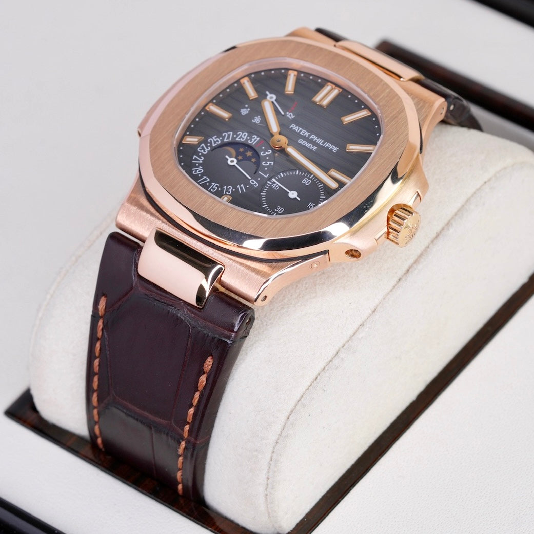 Patek Philippe Nautilus 5712R-001 Moon Phase Dial Rose Gold Leather Strap 2011