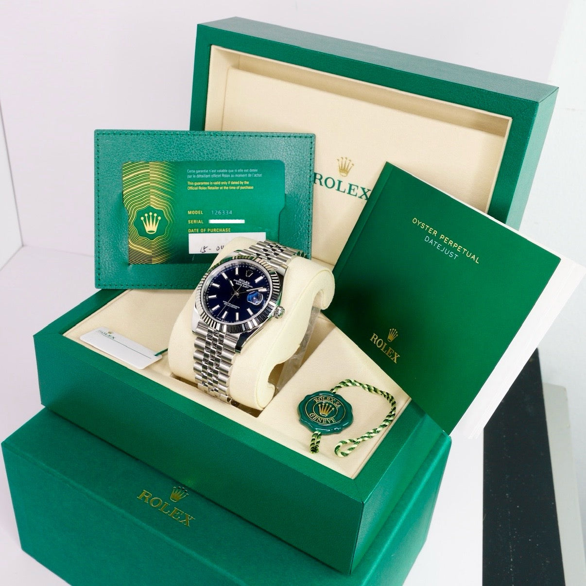 Rolex NEW 2025 Datejust 126334 Blue Stick Dial White Gold Bezel Stainless Steel Jubilee 41mm