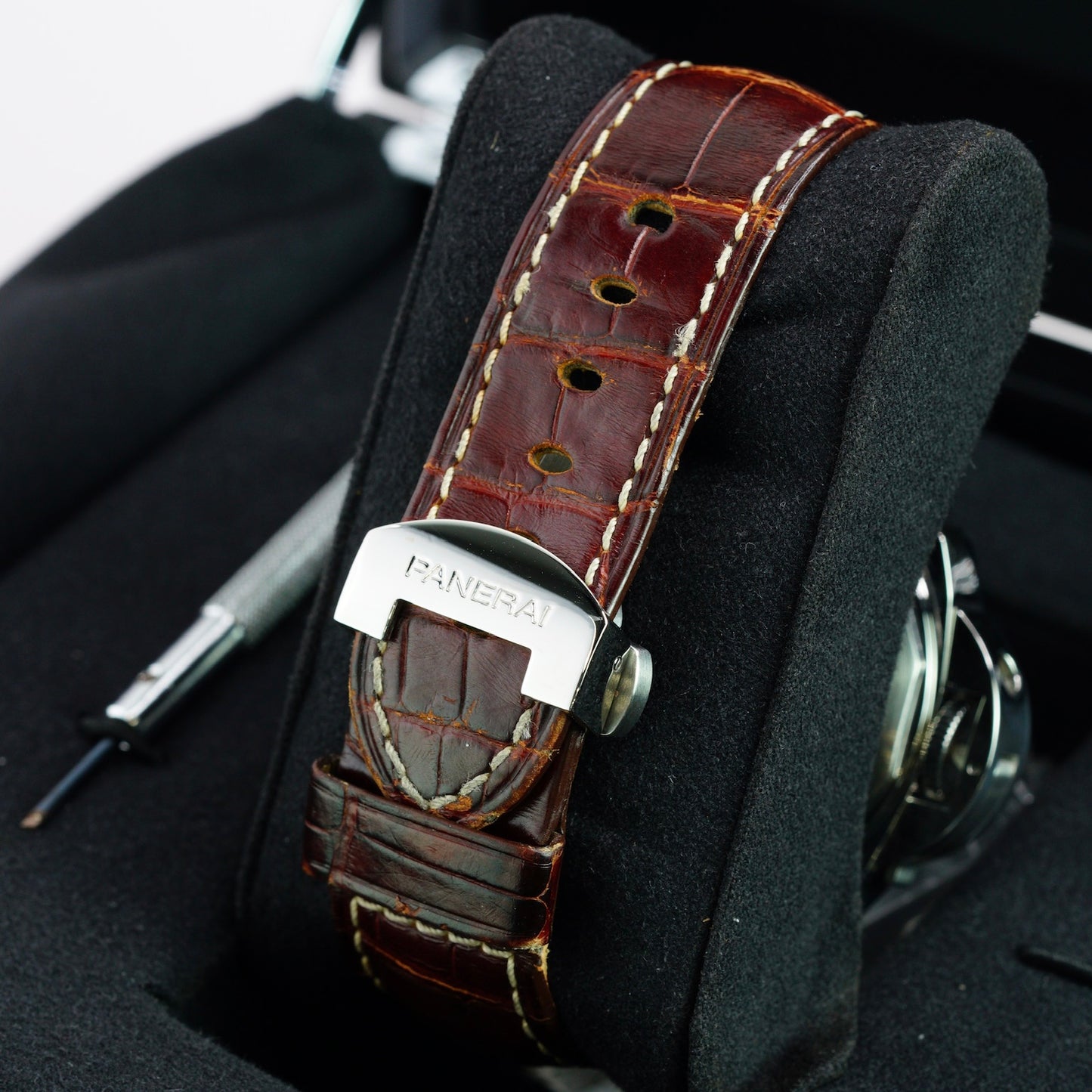 Panerai Luminor PAM 00090 Power Reserve Black Dial Stainless Steel Brown Leather Strap 44mm