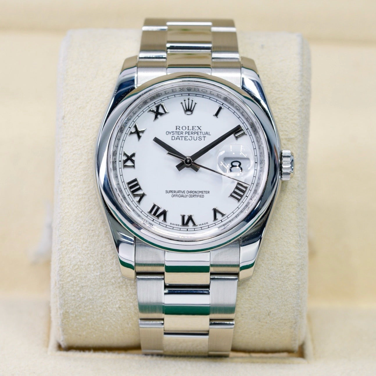 Rolex Datejust 116200 White Roman Dial Oyster Bracelet Smooth Bezel 36mm