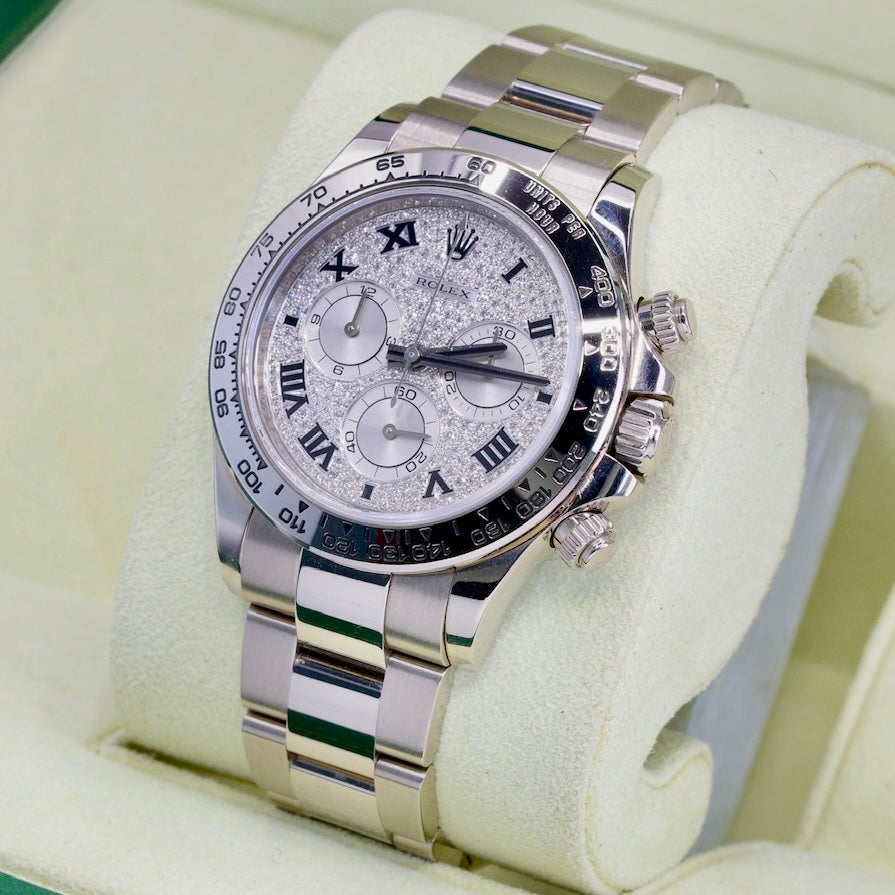 Rolex Daytona 116509 Diamond Pave Roman Dial White Gold 40mm