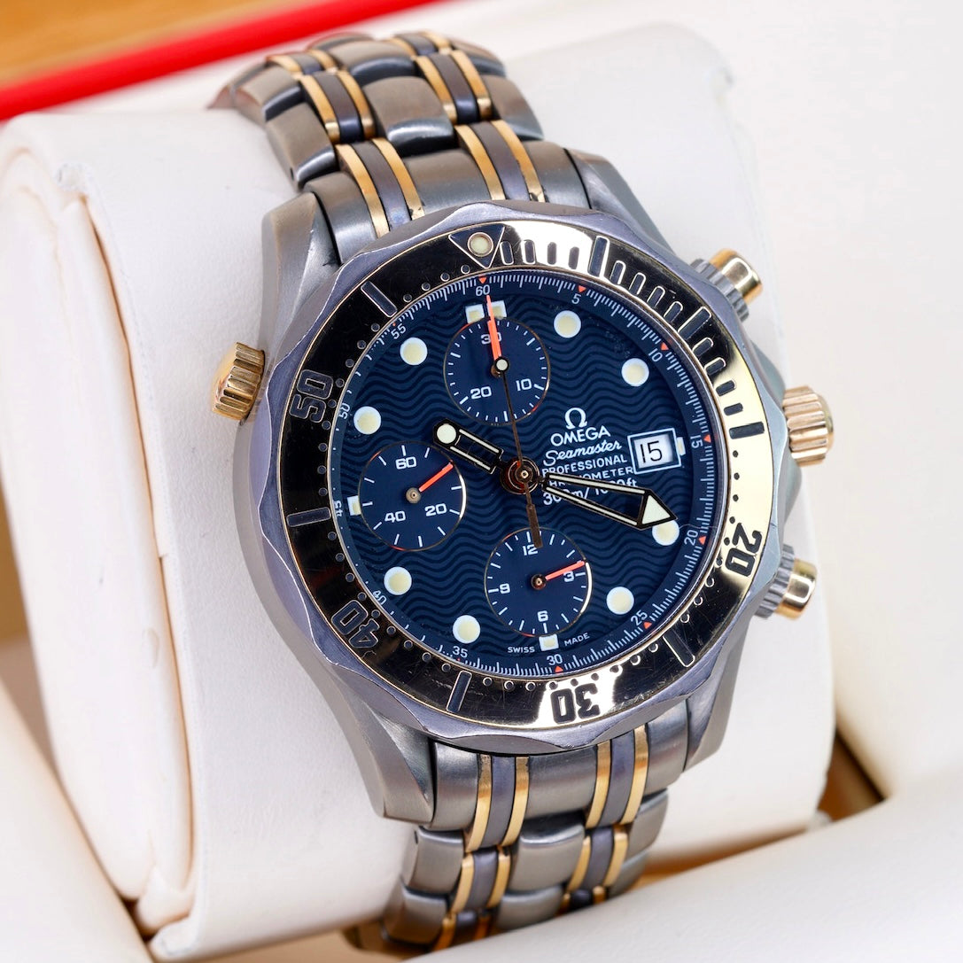 Omega Seamaster Diver 300M 2296.80.00 Blue Wave Dial Tridor Gold & Titanium & Tantalum Chronograph 42mm