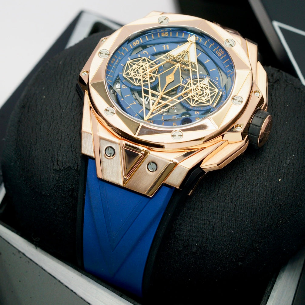 Hublot Big Bang Sang Bleu II 418.OX.5108.RX.MXM20 Unico King Gold Blue Skeleton Dial 45mm Limited Edition 100