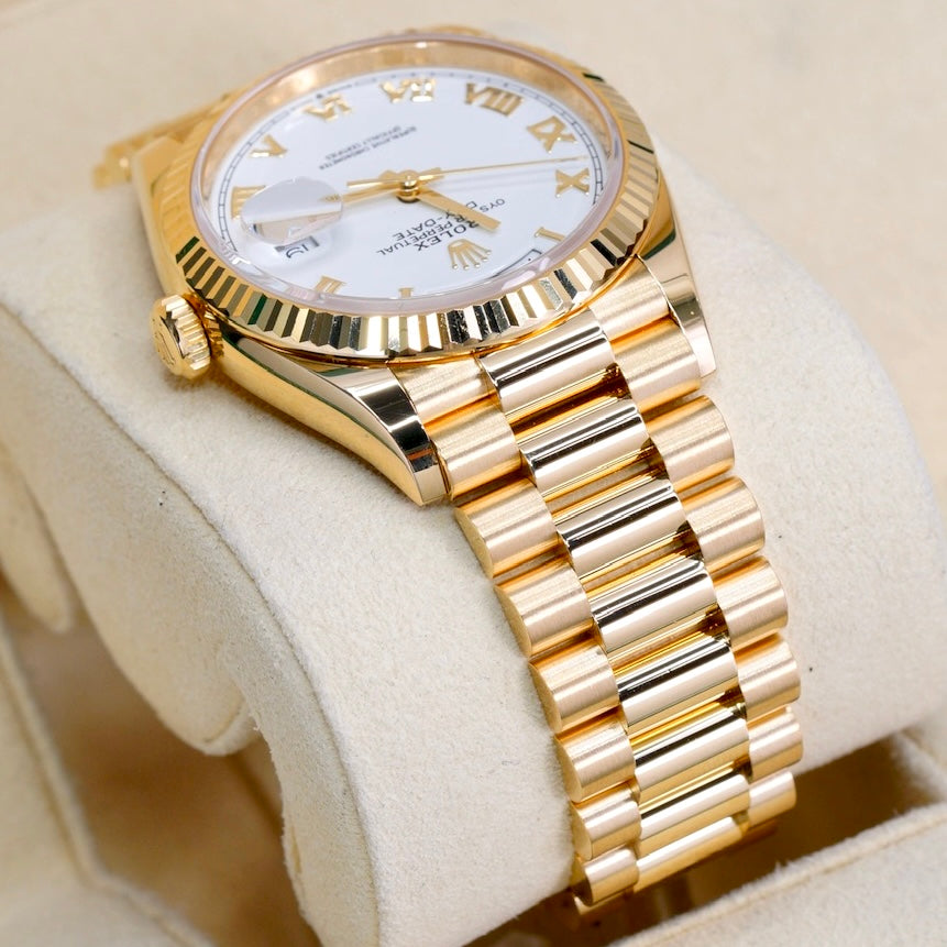 Rolex Day-Date 128238 White Roman Dial Yellow Gold President 36mm 2021