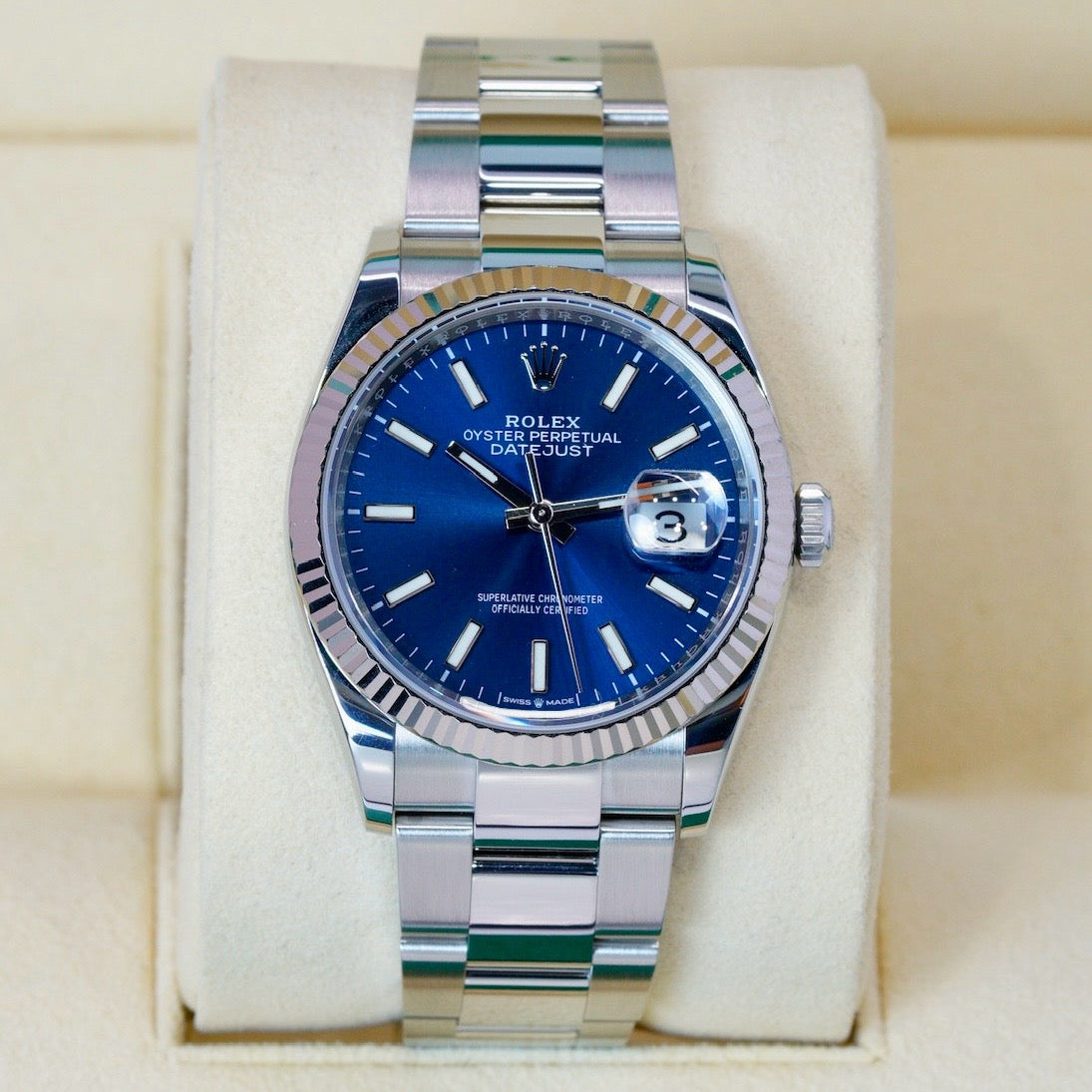 Rolex Datejust 126234 Blue Dial White Gold Bezel Stainless Steel Oyster 36mm 2023